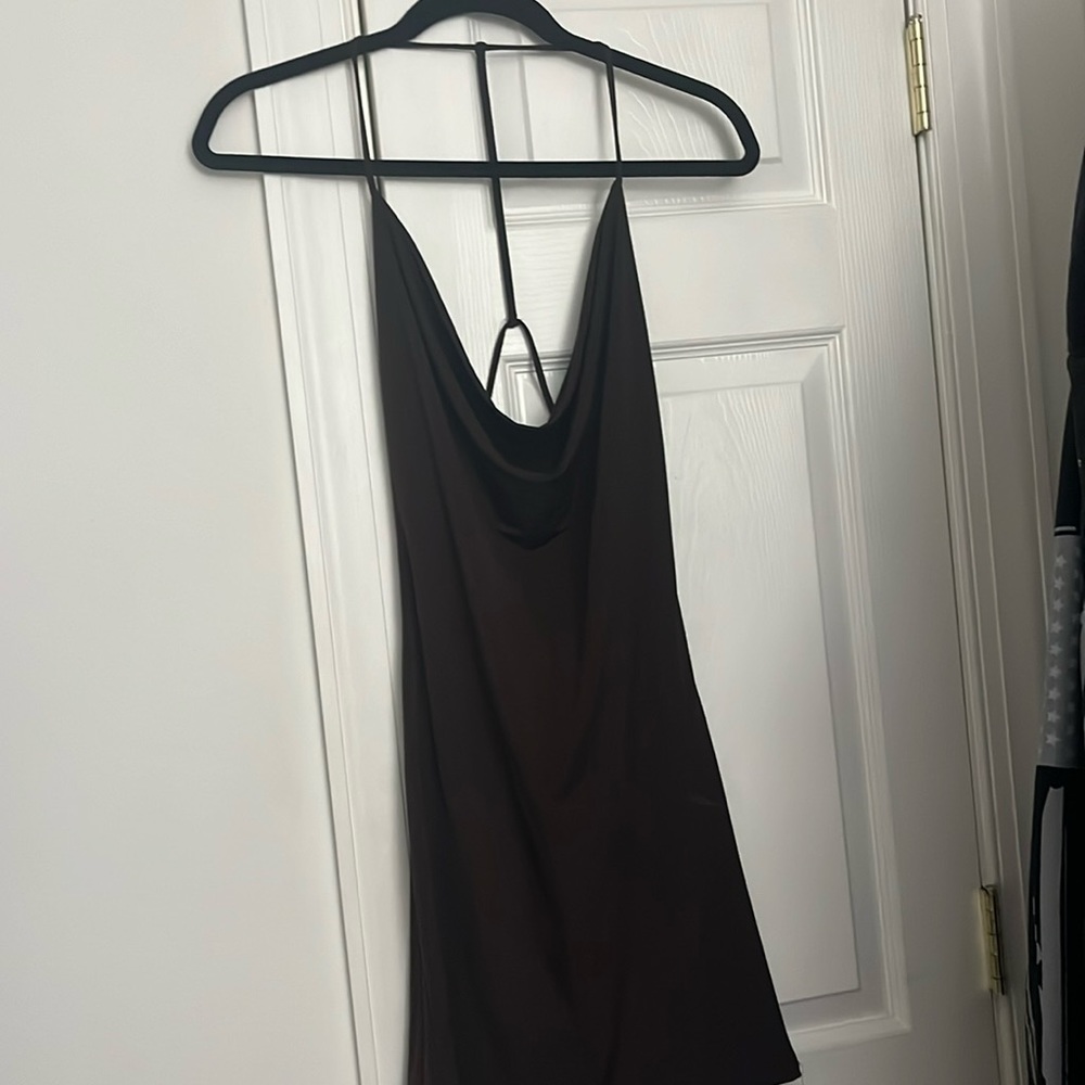 Brown Bodycon Silk Dress